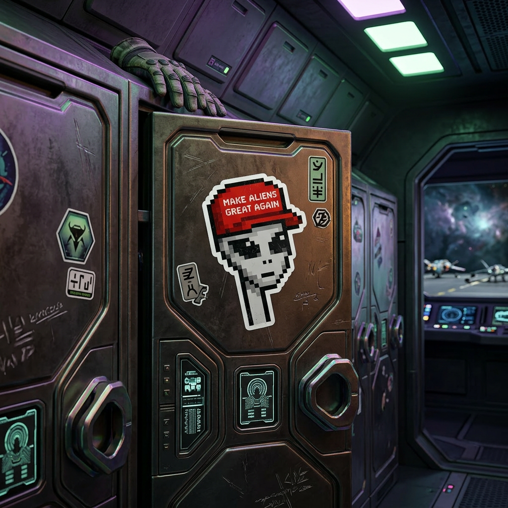The Sticker Packs — Alien design, pixel-art alien kiss-cut vinyl sticker on white background