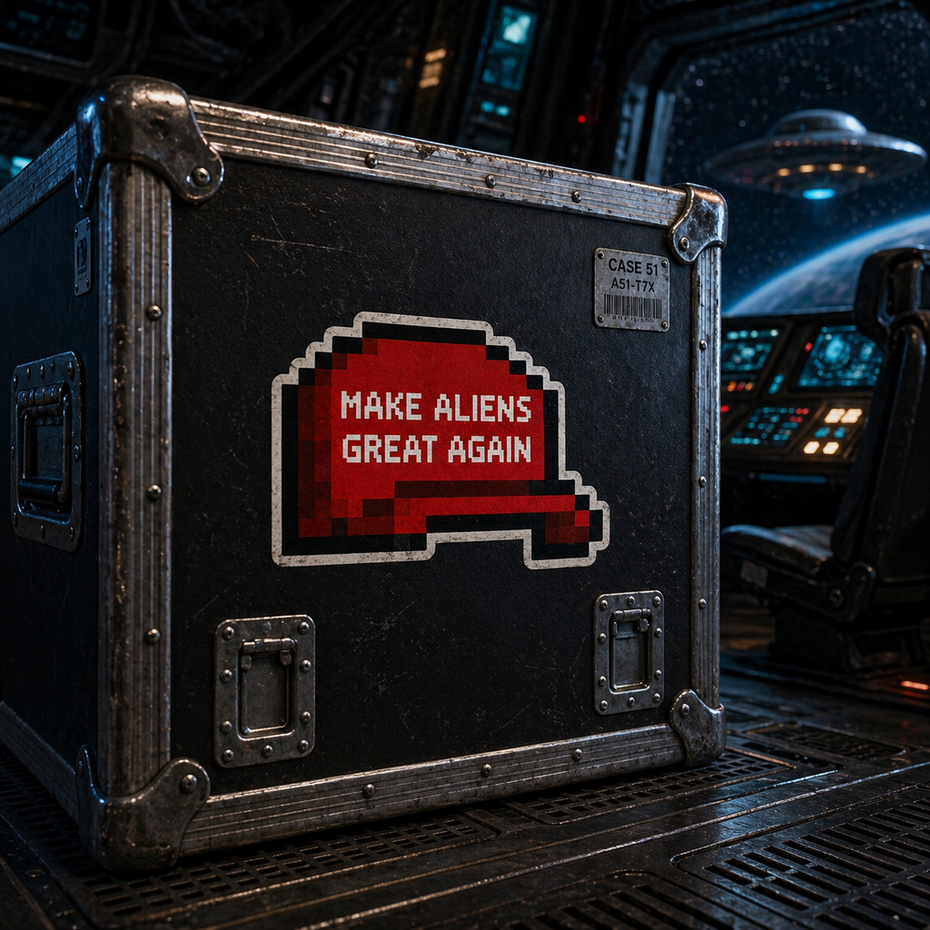 The Sticker Packs — MAGA Hat design, pixel-art alien in MAGA cap kiss-cut vinyl sticker on white background