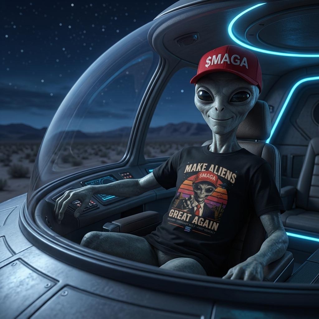 Hero Shirt – front view with pixel-art alien in SMAGA cap, garment-dyed tee