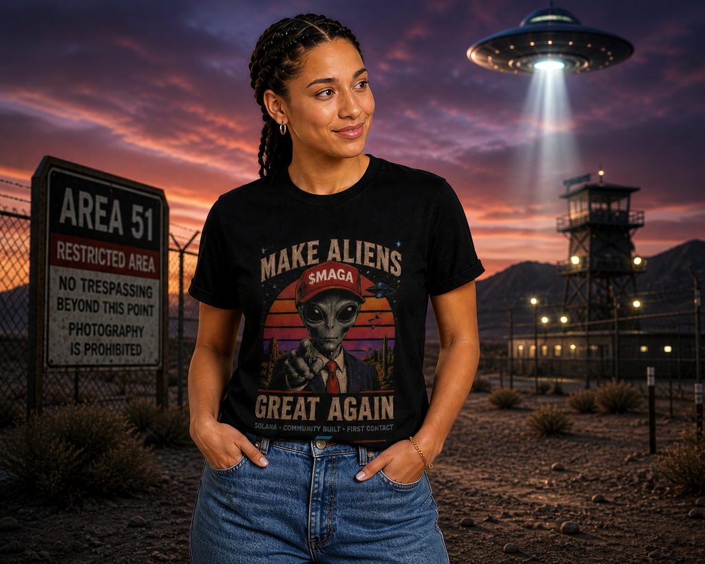 Hero Shirt – back view showing vintage sunset alien scene