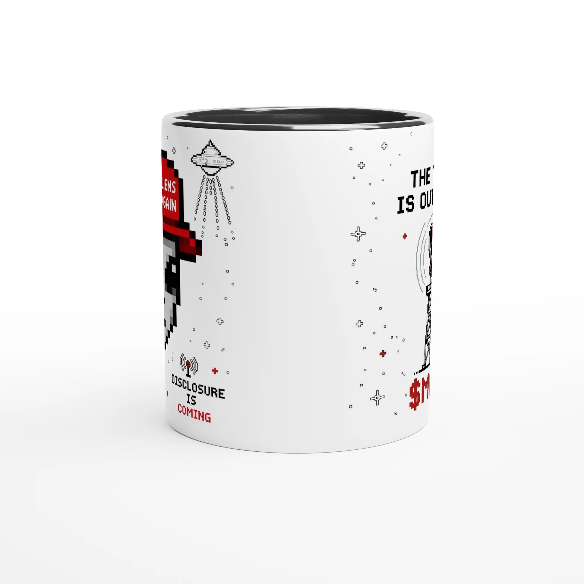 $MAGA Mug – close-up of pixel-art alien graphic