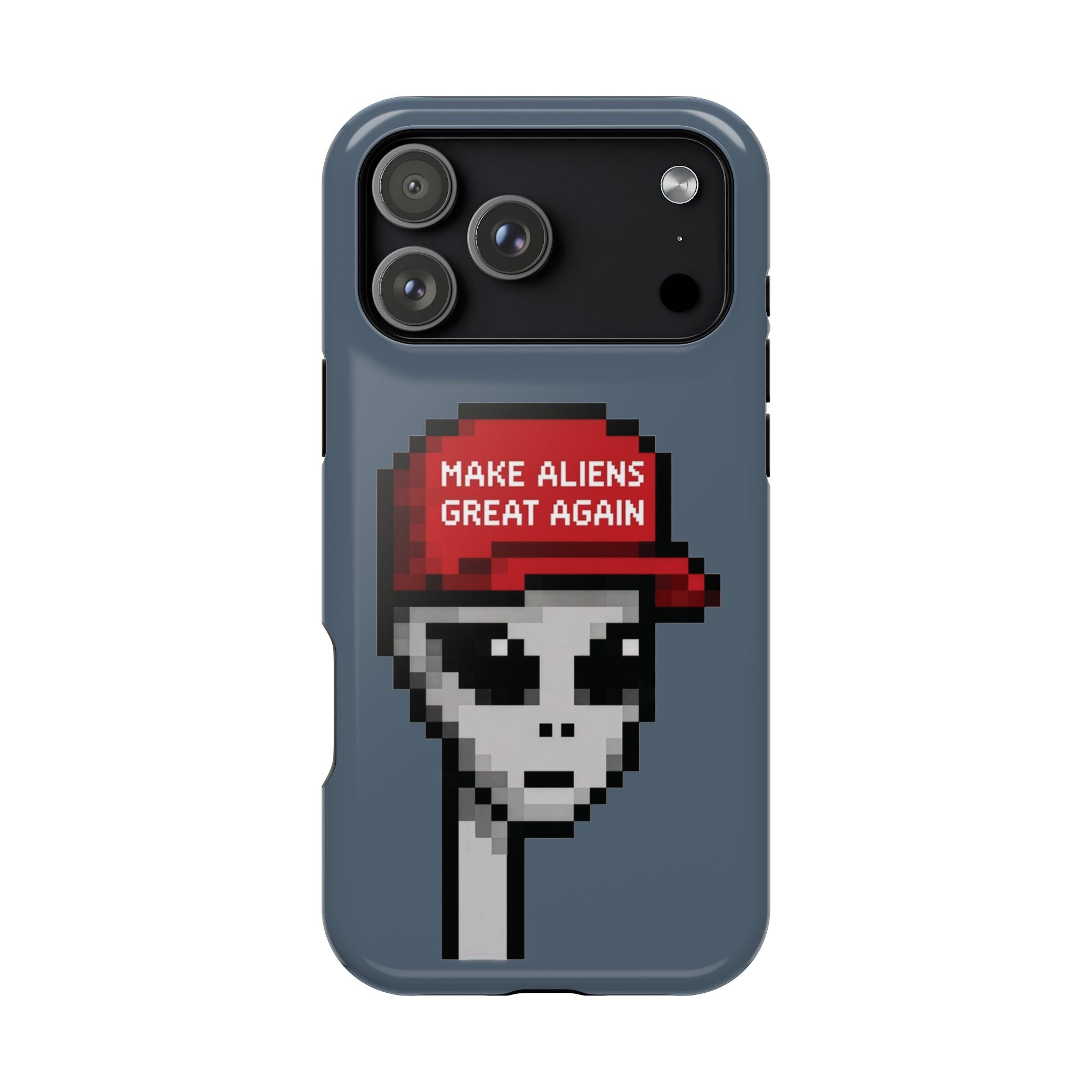 MAGA phone case – back panel with alien graphic, lifestyle shot