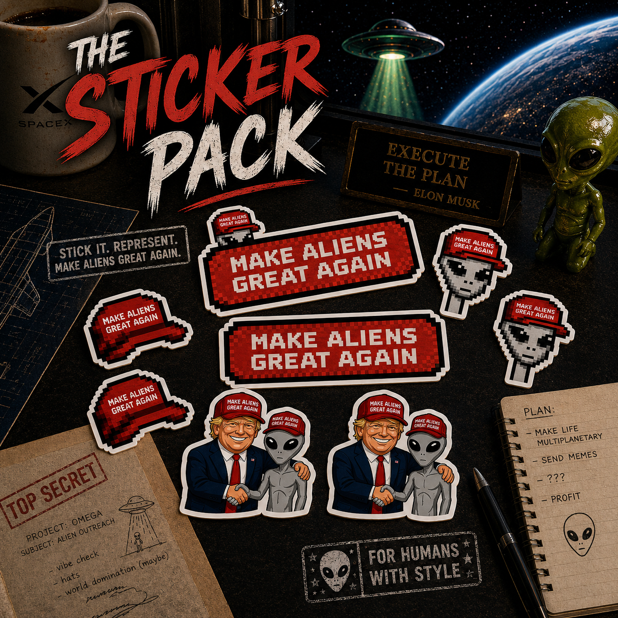 The Sticker Pack — all four designs, eight 3″ kiss-cut vinyl stickers