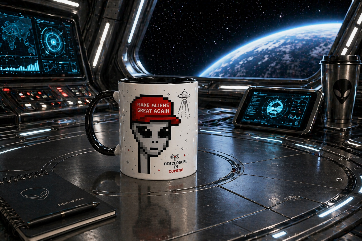 $MAGA Mug – pixel-art alien design, front view
