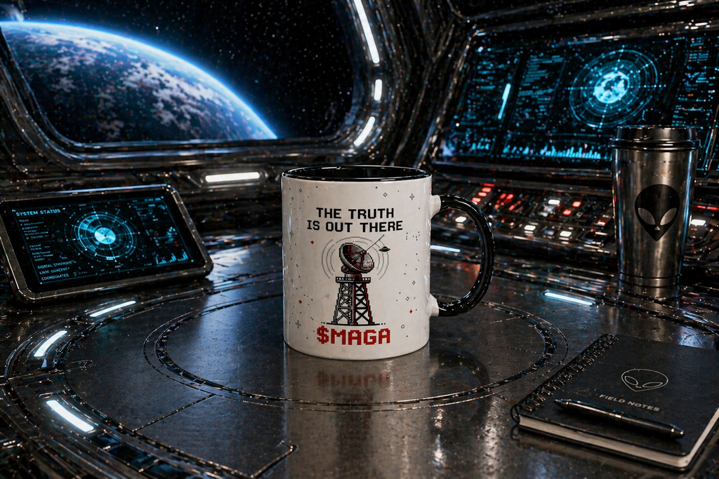 $MAGA Mug – signal-tower graphic, back view